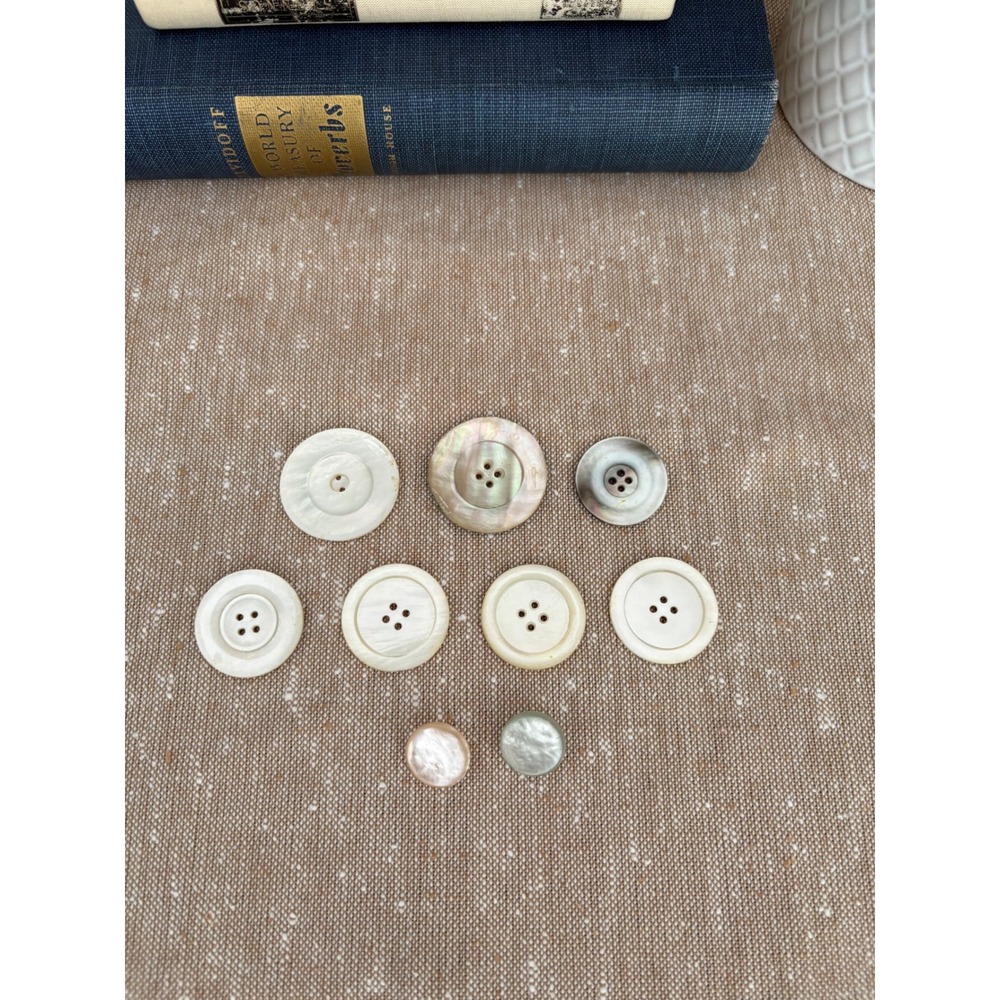 Antique Mother of Pearl Shell Buttons Lot of 9 Sewing Craft MOP Iridescent